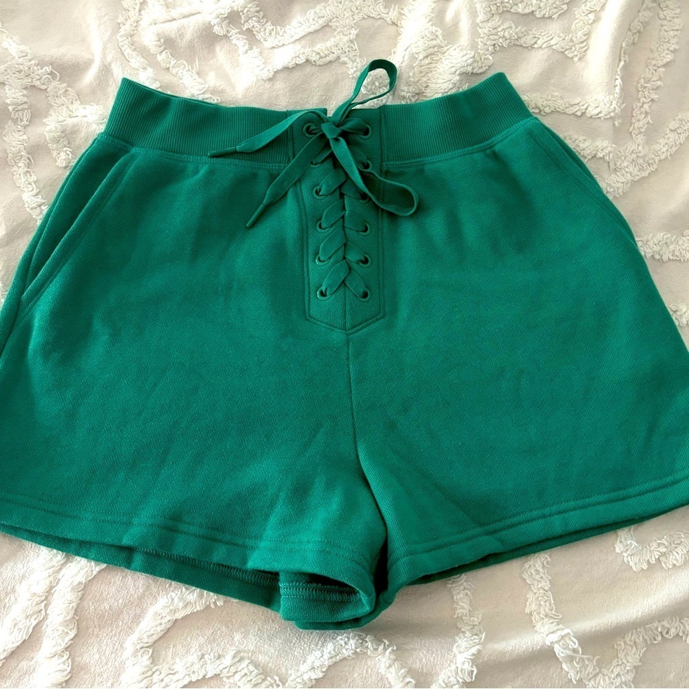 Cotton High Rise Lace-Up Fleece Shorts XS VS